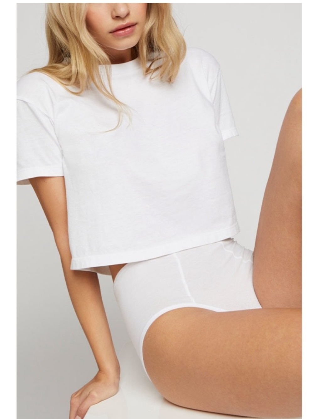 Negative Underwear White Cotton Cropped T-Shirt